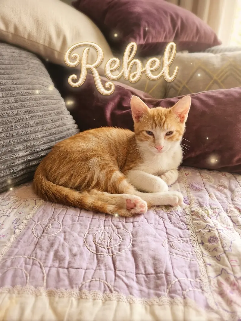 Rebel, a young male Tabby cat up for adoption