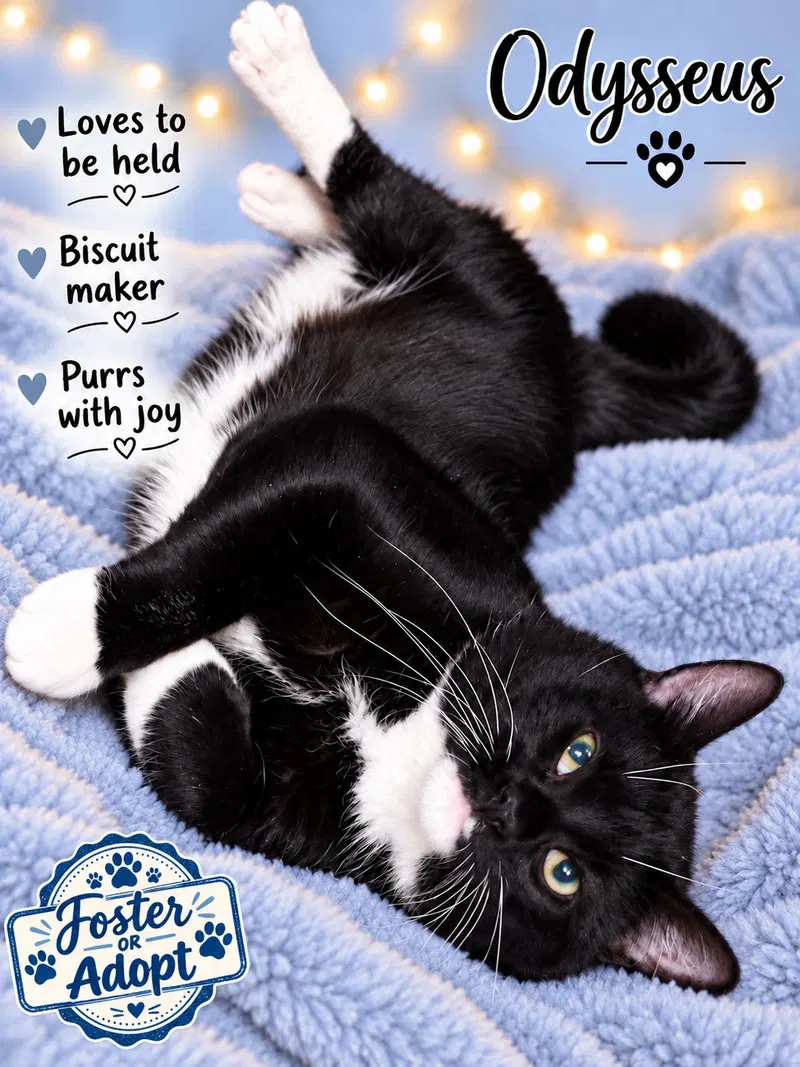 Odysseus Willow Grove PS, a young male Tuxedo cat up for adoption