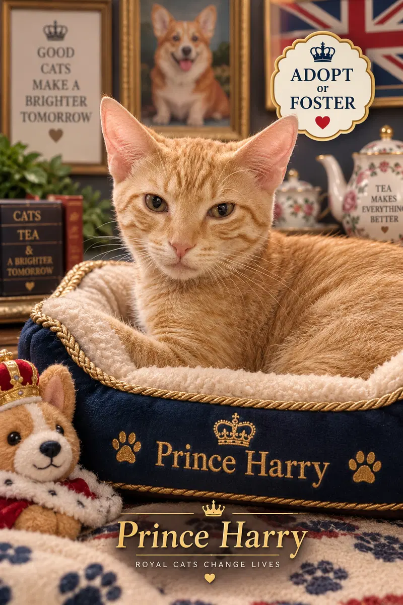 Prince Harry, a young male Tabby cat up for adoption