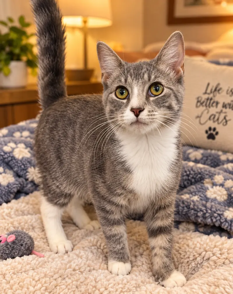 Whiskers, a young male cat up for adoption