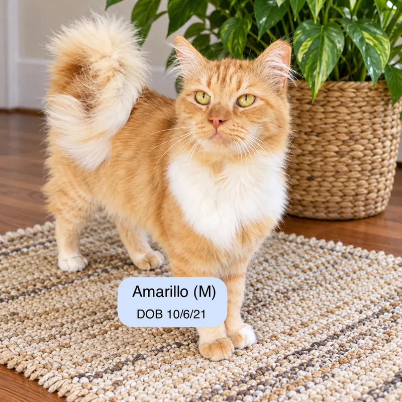 Amarillo, an adult male cat up for adoption