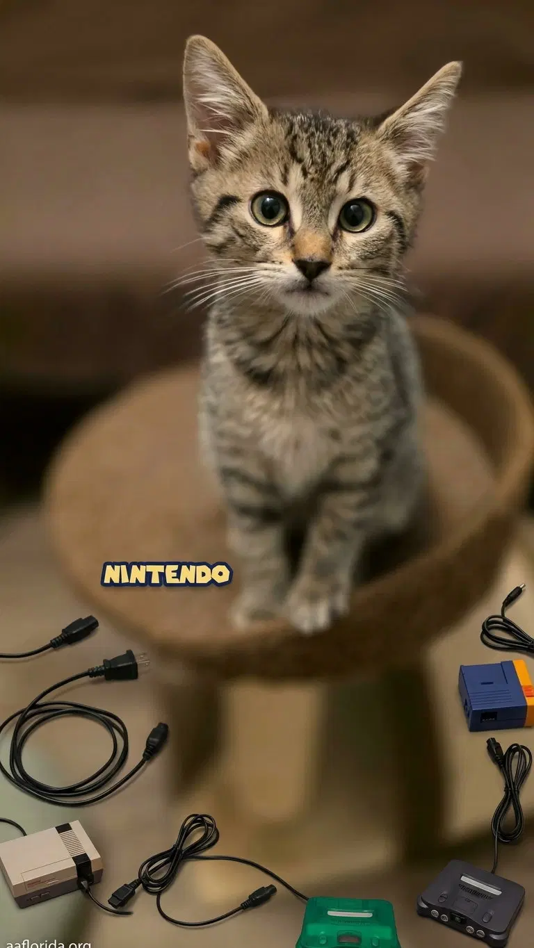 Nintendo, a male cat up for adoption