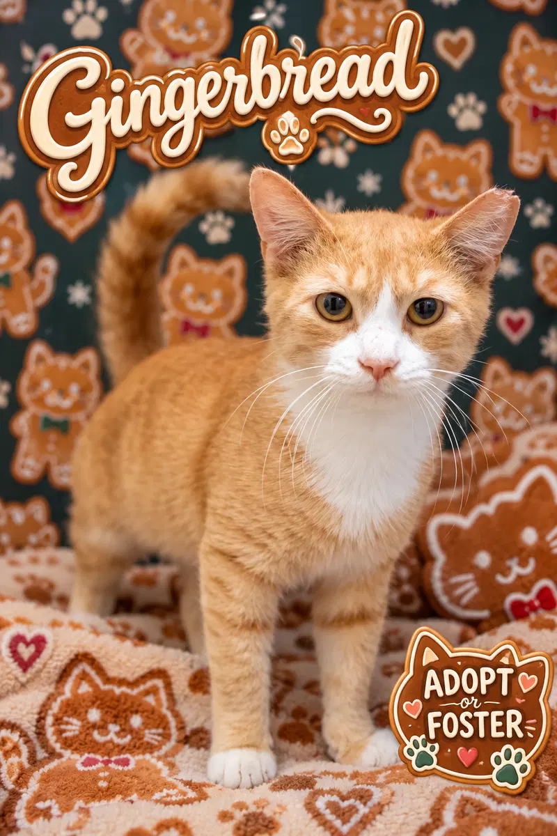 Gingerbread, an adult male Tabby cat up for adoption
