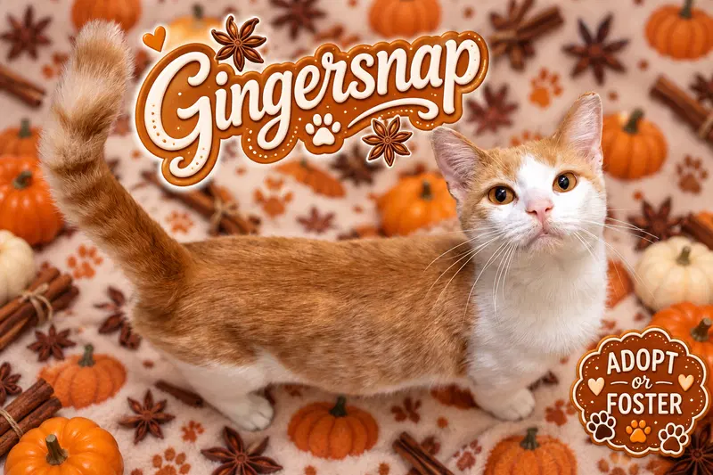 Gingersnap, an adult male Tabby cat up for adoption