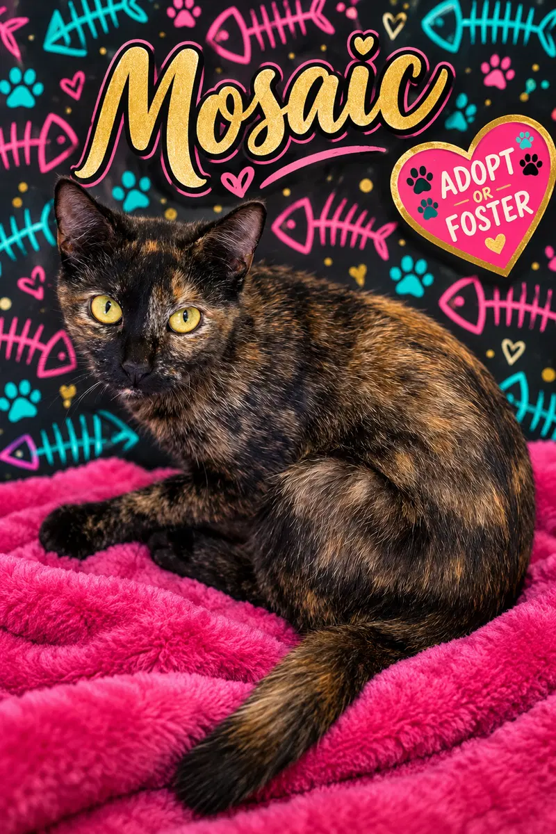 Mosaic, an adult female Tortoiseshell cat up for adoption