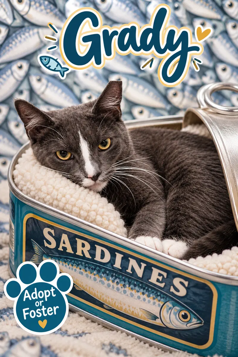 Grady, a young male Tuxedo cat up for adoption