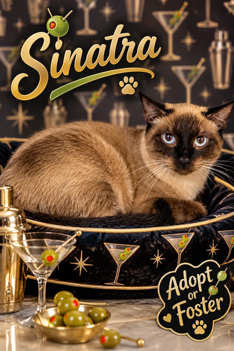 Sinatra, an adult male Siamese cat up for adoption